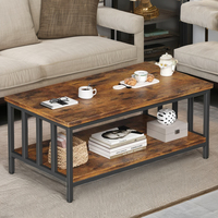 Table basse moderne en bois rectangulaire marron rustique et en verre étagère de rangement industrielle simple table d'appoint pour meubles de salon