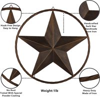 Grand style rustique Texas Lone Star brun foncé Décoration intérieure occidentale vintage; Métal Grange étoile cercle extérieur décoratif pour usage domestique