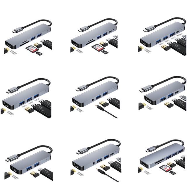 5 6 in 1 Type C to HDMI USB 3.0 HUB TYPE-C HDTV Adapter Docking Station 4K HDMI TF SD Card Reader 87W PD Charging for PC Phone