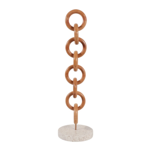 Scultura ornamentale con catena in legno su base in terrazzo per la decorazione di casa, soggiorno, ufficio, mensola, tavolino da caffè - Product Image 3