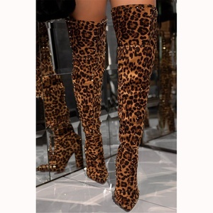 Big Size 47 Leopard Print Women Over Knee High <b>Boots</b> Thigh High Pointed Back Zip <b>Boots</b> for Women High Chunky Heel Long Booties - Product Image 1