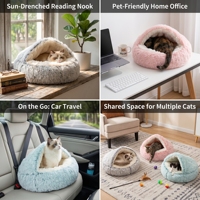Lits pour chiens en fourrure synthétique confortables, lavables, luxueux, moelleux, en forme de grotte, à capuche, lits ronds pour animaux de compagnie