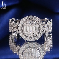 Anillo Halo con Moissanita Baguette de Esfera Redonda, Plata de Ley S925, Pasa el Test de Diamantes, Certificado GRA, para Hombre y Mujer