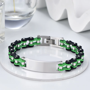 Bracelet de moto unisexe en acier titane personnalisé style hip-hop avec chaîne de vélo incurvée et nom sur mesure – Vente en gros - Product Image 2