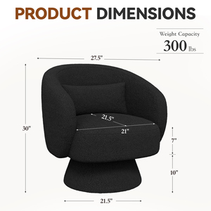 Fauteuil pivotant à 360 degrés en tissu Sherpa avec pieds en métal, fauteuil moderne pour salon, chambre à coucher, salle de séjour - Product Image 6