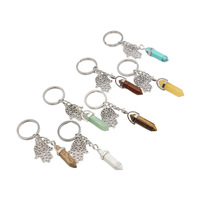 Porte-clés en cristal naturel, colonne hexagonale, main de Fatima Hamsa, pendentif amulette, breloque en pierre précieuse, décoration de sac, porte-clés