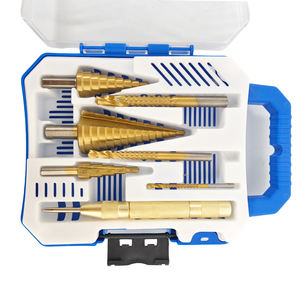 Juego de 7 Brocas Escalonadas Multiusos Profesionales con Recubrimiento de TiN, HSS, Vástago Hexagonal y Redondo, Unibit para Metal, Madera y Plástico - Product Image 1