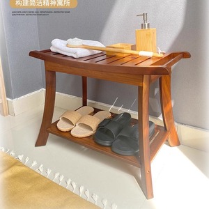 Teak Wood <b>Bathroom</b> <b>Stool</b> 60X70cm Multi Functional Freestanding Shoe Rack Bench For Adults Children Elderly - Product Image 3