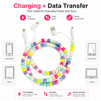 Câble de charge USB 4-en-1 avec perles en forme de cœur, cordon multi-chargeur Type C, connecteur multiple, câble de téléphone coloré