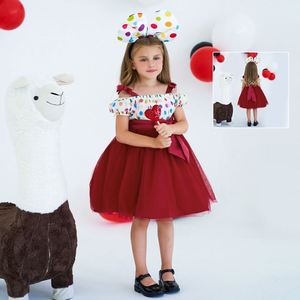 Vestido de Tul Rojo para Niña, Estilo Boutique, con Hombros Descubiertos y Estampado de Puntos, para Halloween, Venta al Por Mayor - Product Image 1