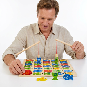 Jeu de pêche en bois, chiffres et lettres, puzzle de poissons colorés, jouet éducatif pour l'apprentissage des enfants - Product Image 1