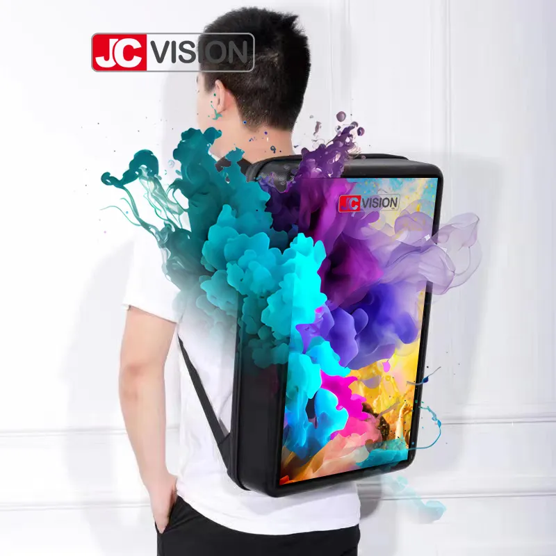 JCVISION ransel iklan Android, papan iklan Jalan anti air, papan iklan Wifi daya baterai luar ruangan LCD