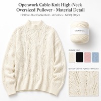 Pull-over surdimensionné pour femme en maille ajourée à col montant, personnalisé OEM, vente en gros, marque privée, faible MOQ, échantillon