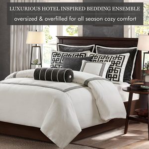 Vua <span class=keywords><strong>Comforter</strong></span> thiết lập phong cách khách sạn thêu, quá khổ, tất cả các mùa xuống thay thế quá đầy Kích thước <span class=keywords><strong>Comforter</strong></span> BlackWhite - Product Image 2