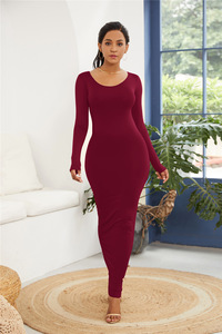 Abito lungo da donna slim fit a tinta unita con <span class=keywords><strong>maniche</strong></span> <span class=keywords><strong>lunghe</strong></span>, modello a tubino, personalizzabile con LOGO, ideale per primavera e autunno - Grande successo! - Product Image 4