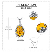 Bijoux de Offre Spéciale Collier pendentif goutte d'eau en ambre naturel en argent sterling 925 pour femmes