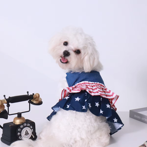 Conjunto <span class=keywords><strong>de</strong></span> Ropa para Parejas <span class=keywords><strong>de</strong></span> Mascotas con Bandera Americana, <span class=keywords><strong>Camisa</strong></span> Polo <span class=keywords><strong>de</strong></span> Mezclilla y Vestido para Perros Pequeños y Gatos - Product Image 5
