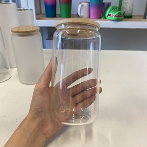 Gobelet à sublimation vierge 16 oz pour soda et café, en verre dépoli transparent, format canette de bière, avec couvercle en bambou et paille, entrepôt USA - Product Image 4