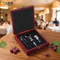 Coffret cadeau vin de luxe 4 en 1, boîte de rangement en bois rouge, tire-bouchon premium