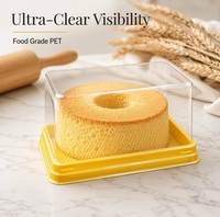 Boîte à dessert rectangulaire haute en PET transparent avec base jaune, conteneur en plastique jetable pour mousse au chocolat, gâteau roulé