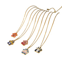 Collier chaîne clavicule en acier inoxydable avec pendentif patte de chat mignon et design, motif empreinte animale, finition goutte d'huile, cadeau unisexe