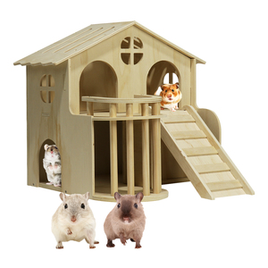 Cachette en bois pour hamster - Maison en bois pour hamster avec échelle, plateforme, petite cabane pour animaux de compagnie, habitat, labyrinthe détachable pour hamsters, cage - Product Image 1
