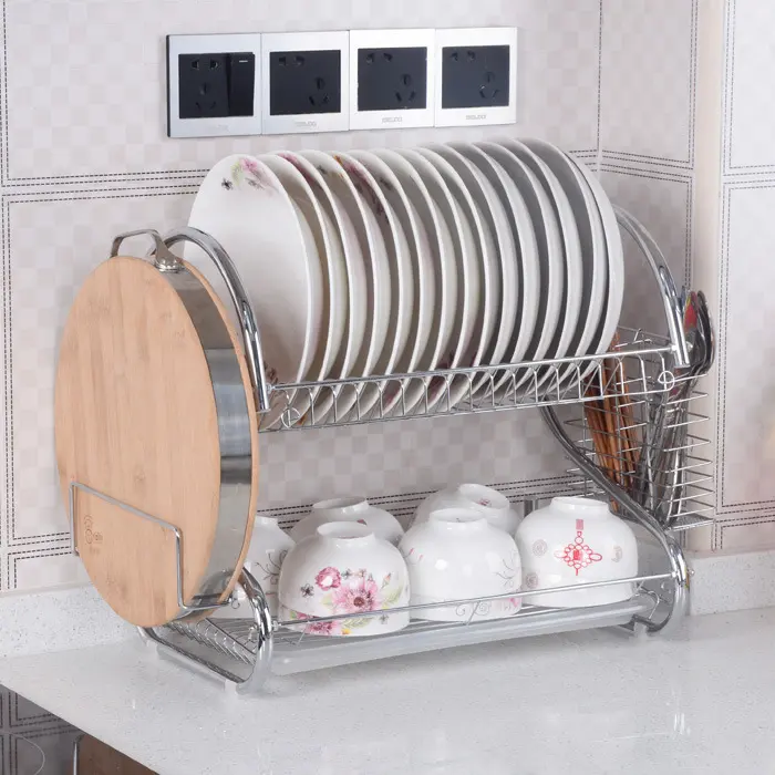 S-A Forma di Piatto Cremagliera Set 2-Tier Cromato In Acciaio Piatto Piatto Posate Tazza Cremagliera con Vassoio di scarico in acciaio ciotola cremagliera cucina scaffale piatto