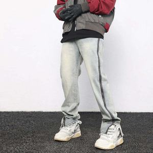 Pantalones Vaqueros Unisex de Moda Ligera con Detalle de Cremallera Lateral, Jeans Rectos Desgastados de Estilo Vintage para Uso Diario Informal - Product Image 3