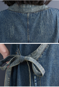 Ingrosso Primavera 2026 Abito da Donna in Denim a Mezza Lunghezza Ampio Vintage con Lacci Casual Scollo a V Sciolto Effetto Ringiovanente - Product Image 6