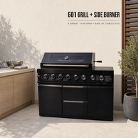 Barbecue à gaz d'extérieur 8 brûleurs pour patio, unité modulaire en acier inoxydable 304 noir avec brûleur latéral et rangement