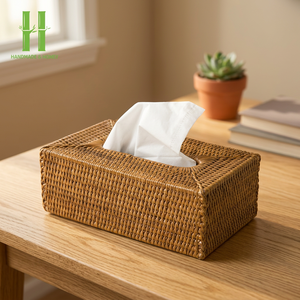 Caja de pañuelos de ratán Natural, soporte de pañuelos faciales tejidos, tapa superior con bisagras, almacenamiento de lavandería de cocina, accesorio de almacenamiento decorativo - Product Image 1