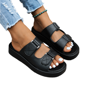 Sandales décontractées et élégantes pour femmes à semelle épaisse, double boucle, bout ouvert, pour la plage et l'extérieur, respirantes, en caoutchouc - Product Image 4