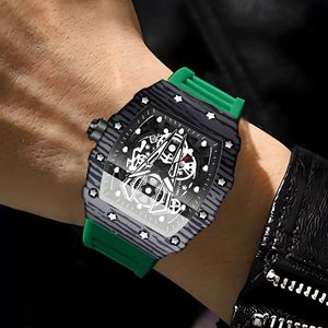 Montre pour homme de la marque BINBOND, montre à barillet imposante, miroir incurvé, surface creuse, montre de sport pour homme, montre-bracelet en quartz en silicone B8577 - Product Image 3