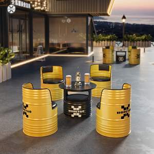 Combinaison de chaises de table basse de style industriel moderne <span class=keywords><strong>en</strong></span> métal avec baril d'huile pour restaurants, magasins et meubles de <span class=keywords><strong>restaurant</strong></span> - Product Image 1