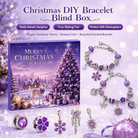 Weihnachts-Adventskalender 31 Tage Lila DIY Charm-Armband Bastelset Mädchen Perlen Schmuck Countdown Überraschungsbox Geschenkset Großhandel