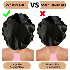 Gorro de Dormir Extra Grande de Satén con Banda Elástica Ancha, Gorro de Noche Sedoso para Mujeres con Cabello Rizado, Logotipo Personalizado, Venta al Por Mayor - Product Image 2