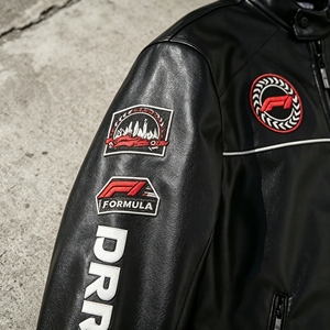 Veste en cuir de <span class=keywords><strong>motard</strong></span> pour homme, style course, coupe-vent, imperméable, brodée, personnalisable OEM ODM - Product Image 2