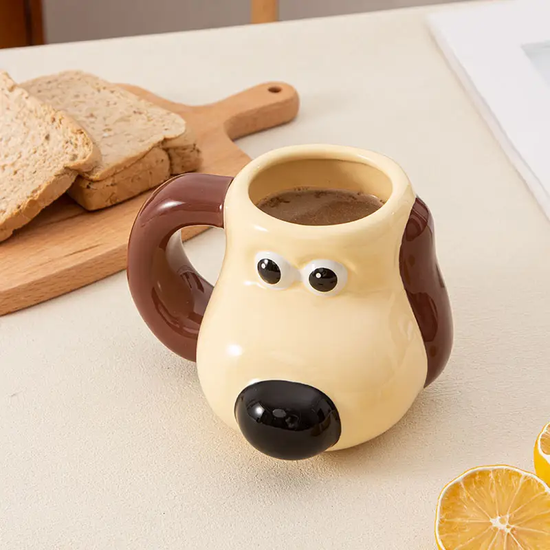 500mlかわいい3D犬の形朝食セラミックコーヒーミルクカップ卸売漫画手描きマスター犬カスタムセラミックマグ
