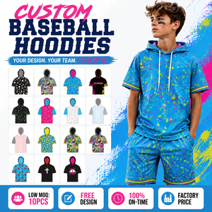 Set Hoodie Pendek dan Celana Pendek Baseball Custom Neon Paint Splatter untuk Remaja Pria, Sublimasi Streetwear Seragam Tim Grosir - Product Image 1