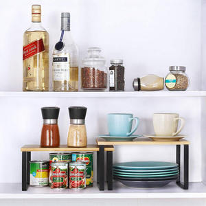 4-Piece Wood+Metal Non-Folding <b>Kitchen</b> Countertop Cabinet Desktop Shelf Riser Stackable Extensible <b>Rack</b> <b>Storage</b> <b>Rack</b> - Product Image 6