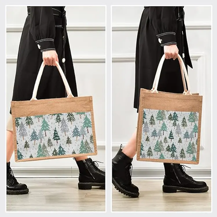 Eco laminated jute canvas bag burlap reusable linen beach bag hessian canvas shopping tote bags with custom logo
