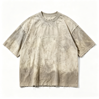 T-shirt en coton OEM pour la vente en gros, coupe carrée, effet délavé par pulvérisation, style streetwear, coupe oversize, effet délavé soleil, avec motif graphique 3D et lettres, couleur sauge