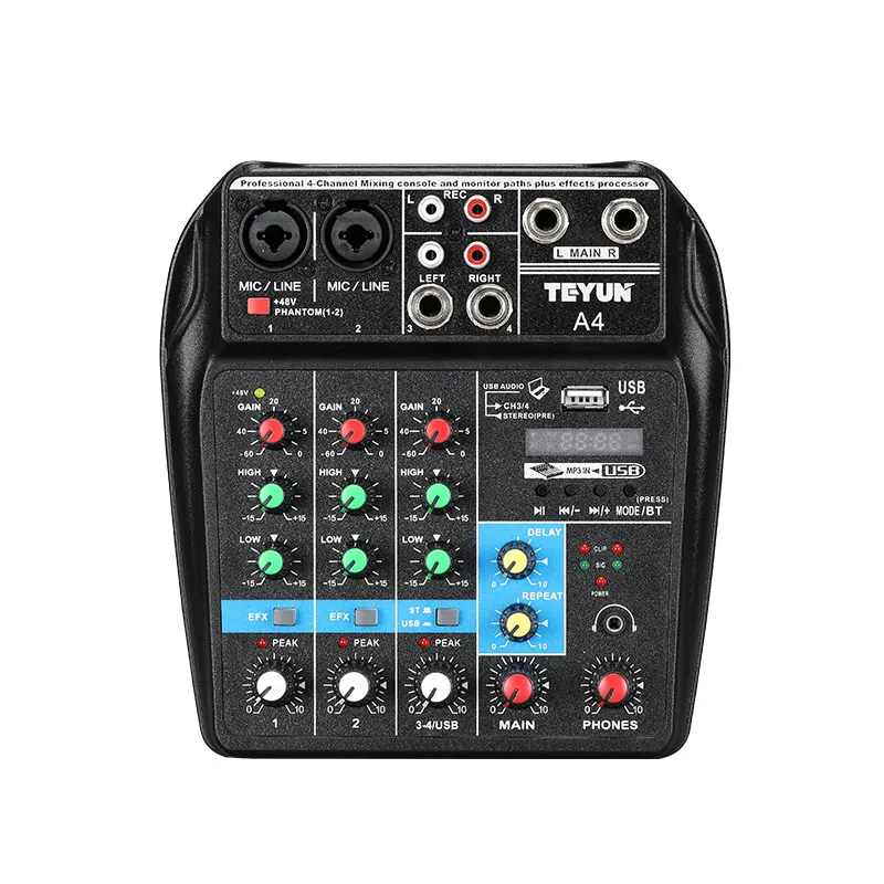 USB Interface Professional Sound Audio Power Mixer Dj Mixing Console 4 Channel Interface Audio Mixer