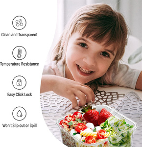 Contenedor Desechable Pequeño de Plástico PET con <span class=keywords><strong>4</strong></span> Compartimentos y Tapa para Refrigerios, Verduras, Carne, Almuerzo/Cajas Bento - Product Image 3
