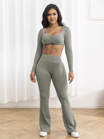 RUIQUWIN OEM Vêtements de sport pour femmes Ensemble 2 pièces Haut court à manches longues Vêtements de danse Fitness Vêtements de yoga unis Vêtements de sport actifs