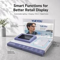 Présentoir interactif intelligent en acrylique léger violet et blanc avec panneau arrière rétroéclairé et fonction tactile pour comptoir