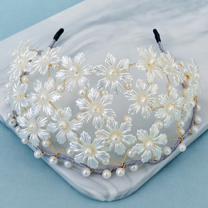 Miallo moda malla diadema hecha a mano perla niñas acrílico flor diadema tocados nupcial <span class=keywords><strong>YiWu</strong></span> accesorios para el cabello al por mayor - Product Image 2