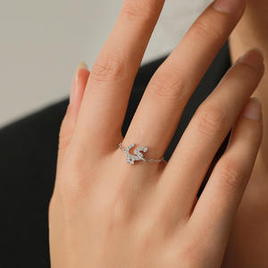 Elegantes anillos finos ajustables con letras árabes y circonitas, cadena extraíble, plata de ley 925, regalo para mujer - Product Image 1