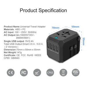 カスタマイズされたトラベルプラグアダプターUSEU UK AU南アフリカからイタリアへプラグアダプターOEMロゴ (4USBユニバーサルトラベルアダプター付き)