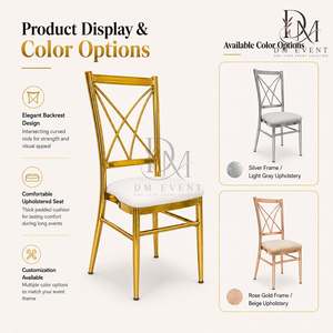 Narrow X Cross Back Gold Stainless Steel Wedding <b>Chair</b> with <b>White</b> Cushion for Banquet and Hotel Events Wholesale Seating - Product Image 5